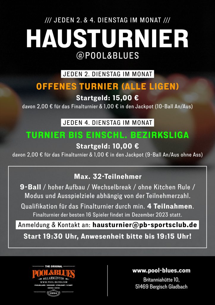 Plakat Hausturnier Pool & Blues 2023